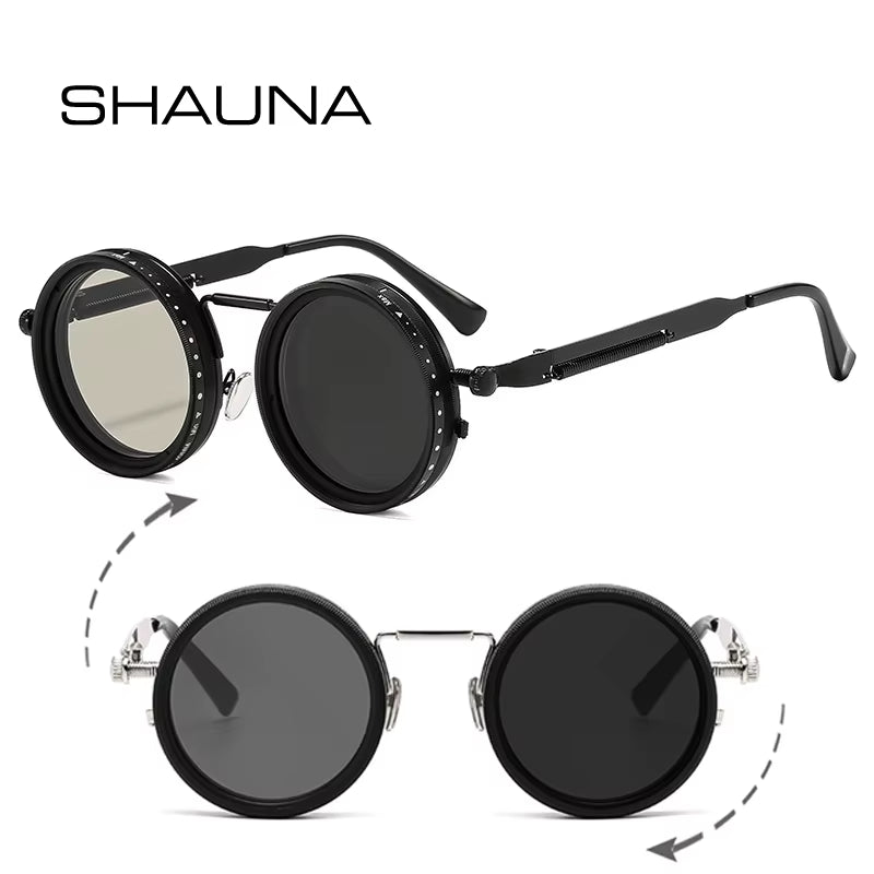 Stylish Retro Metal Round Sunglasses with Adjustable Dimming - Polarized UV400 Protection for All Outdoor Adventures