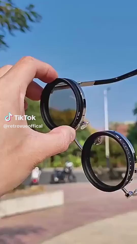 Stylish Retro Metal Round Sunglasses with Adjustable Dimming - Polarized UV400 Protection for All Outdoor Adventures